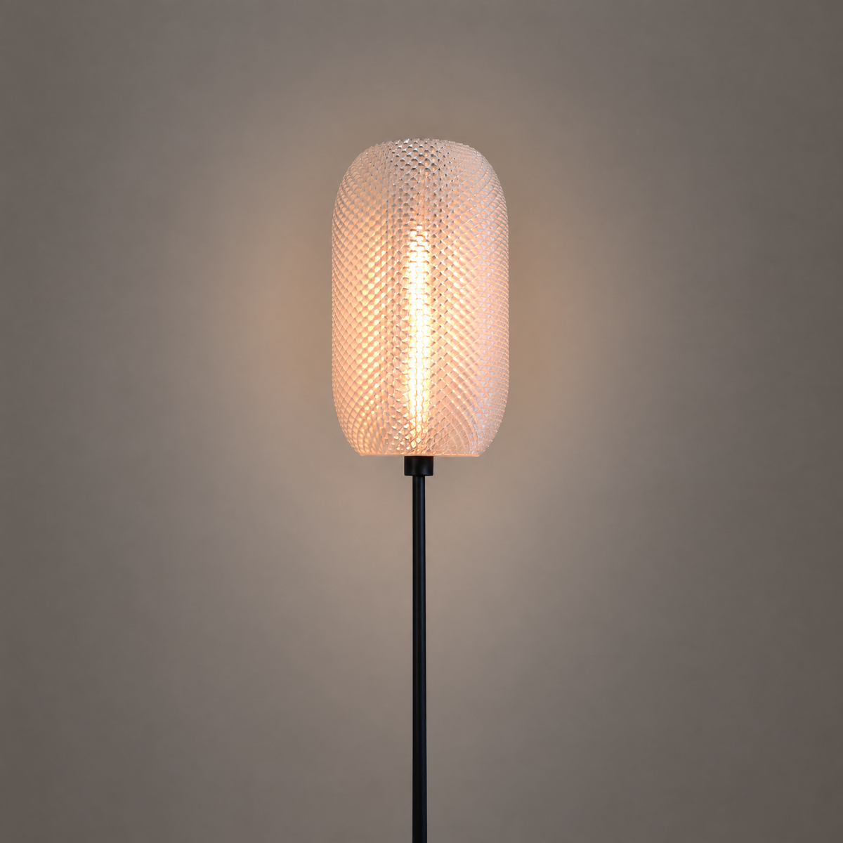 KOTTEN vit transparent lampskärm på lampfot, neutral studiobakgrund