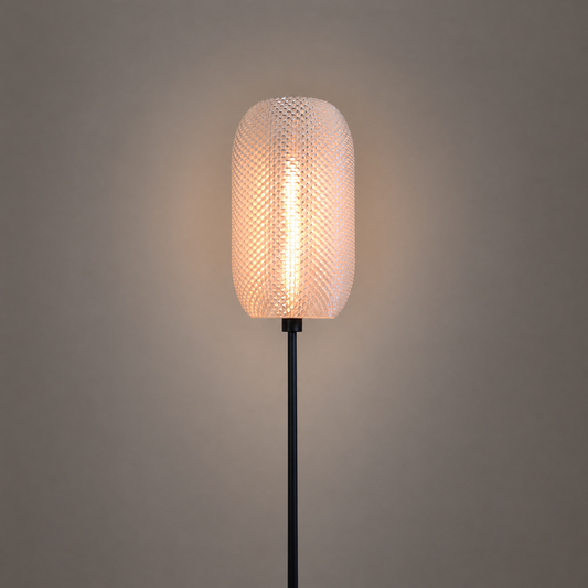 KOTTEN vit transparent lampskärm på lampfot, neutral studiobakgrund